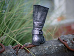 Aurora dance boots silver metallic folded up back angle with studded strap