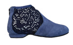 Blue shoe with perforated design on a white background
