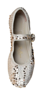 Silver embellished ballet flat buckle strap