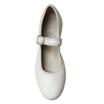 White dane ballerina flat buckle strap