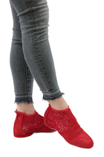 Torri Zzaoui Suede and Lace Dance Bootie - Red - FINAL SALE