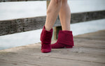 Aurora dance boots burgundy pair folded down, in action