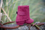 Aurora dance boots burgundy fold down back angle studded strap
