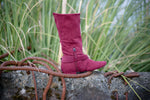 Aurora dance boots burgundy folded up with strap, zipper